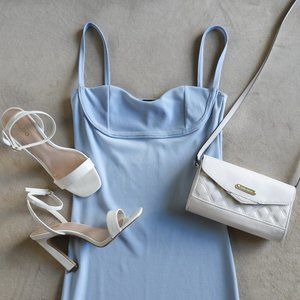 Baby Blue Strappy Cup Detail Midi Dress